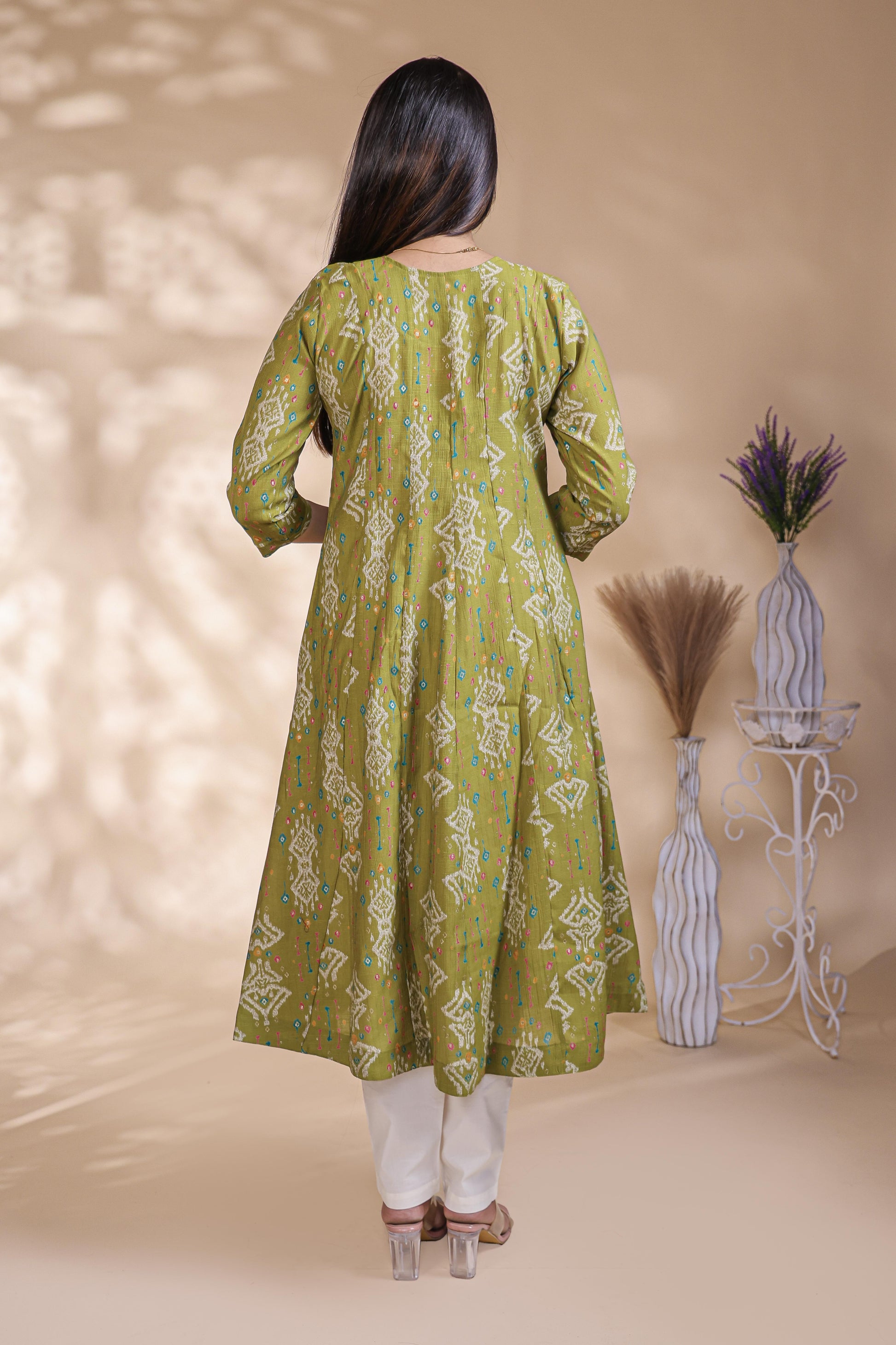 Olive Green Floral Printed umbrella top