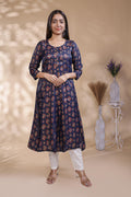 Navy Blue Printed Silk Blend Anarkali Kurta umbrella top