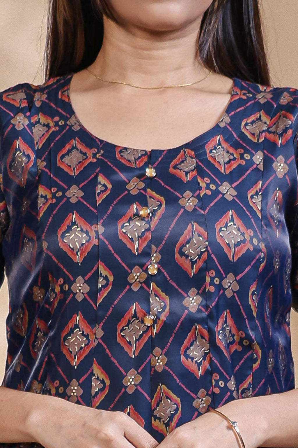 Navy Blue Printed Silk Blend Anarkali Kurta umbrella top
