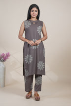 Grey Floral Printed Kurta with Matching Pants Set