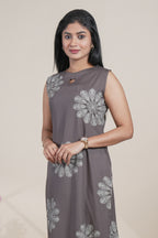 Grey Floral Printed Kurta with Matching Pants Set