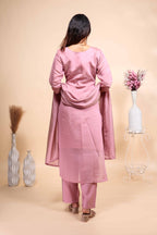Elegant Dusty Pink Hand-Embroidered 3 piece Set with Dupatta