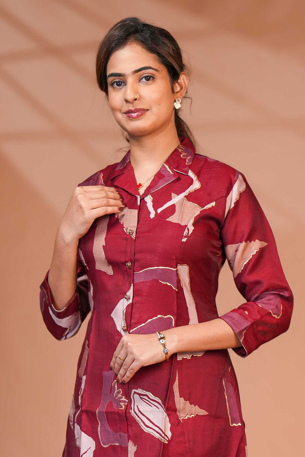 A Co-Ord Kurta Set In a Deep Wine/ Maroon  Base Set
