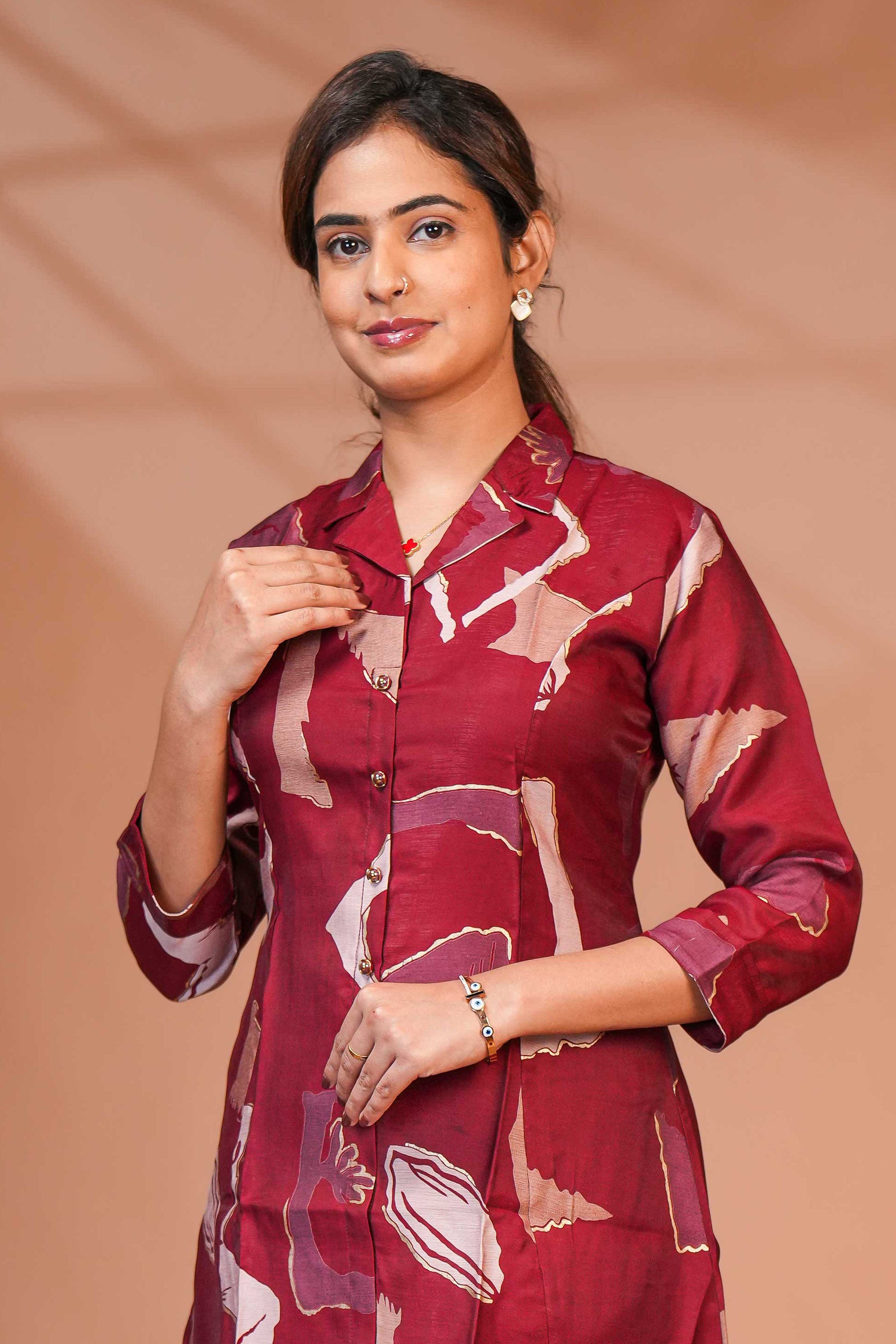 A Co-Ord Kurta Set In a Deep Wine/ Maroon  Base Set