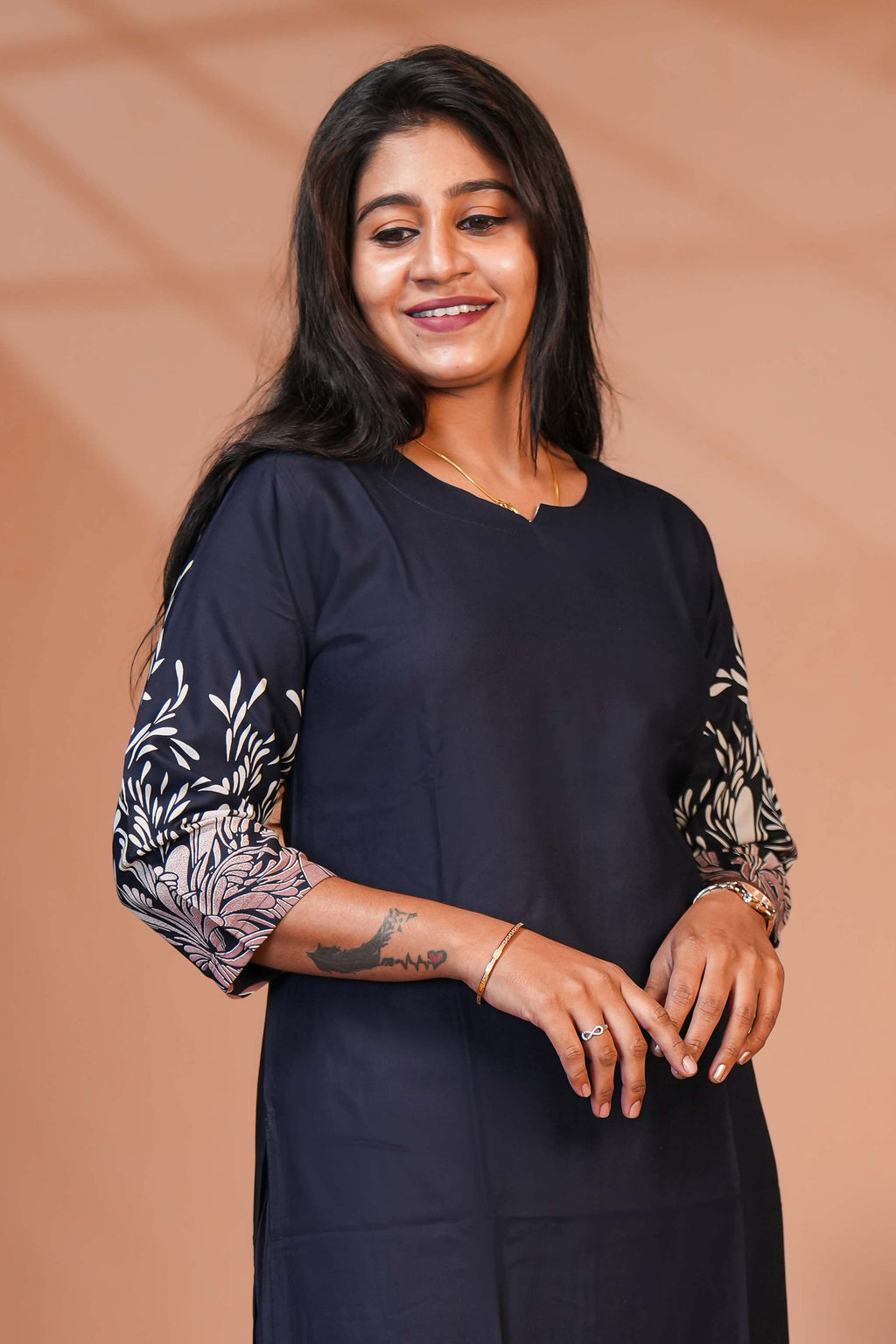 Two-Piece Co-ord Set Designed Deep Navy Blue Base Colour