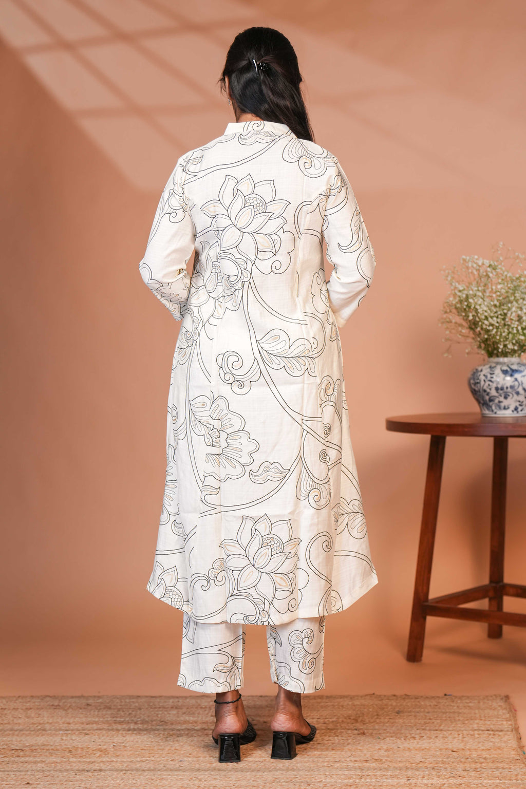 A longline Shirt-Style Kurta Rustic Botanical Kurti