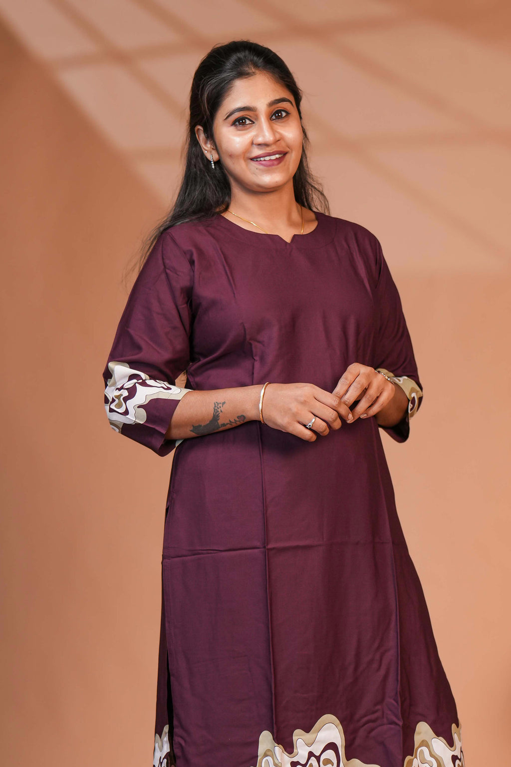 The Outfit Features a Rich Solid Wine-Maroon Base Colour Co- Ord set.