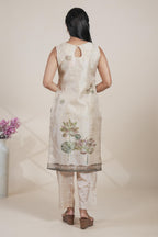 Elegant Beige Jacquard butti Floral Printed Kurta Set with Dupatta
