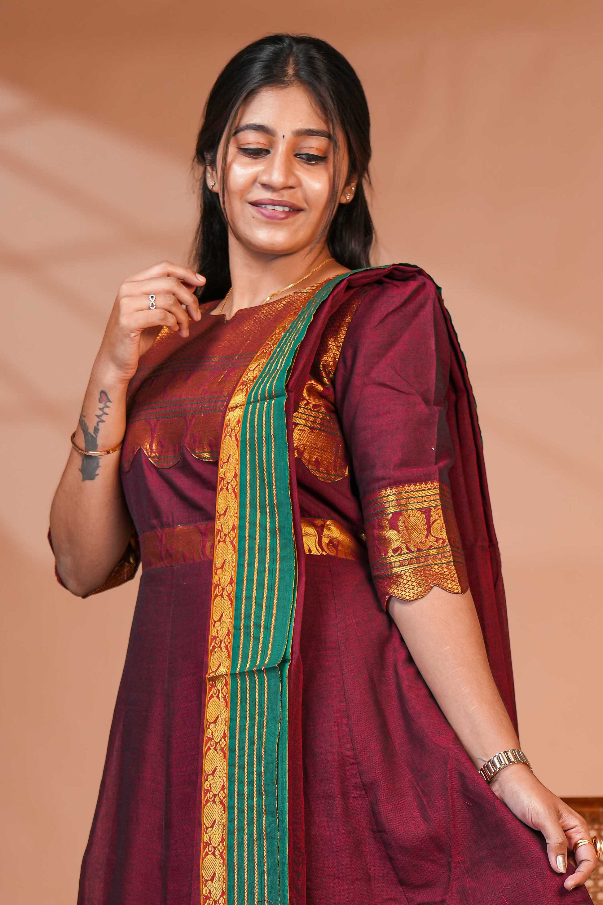 Traditional-inspired Anarkali-style kurta set with dupatta