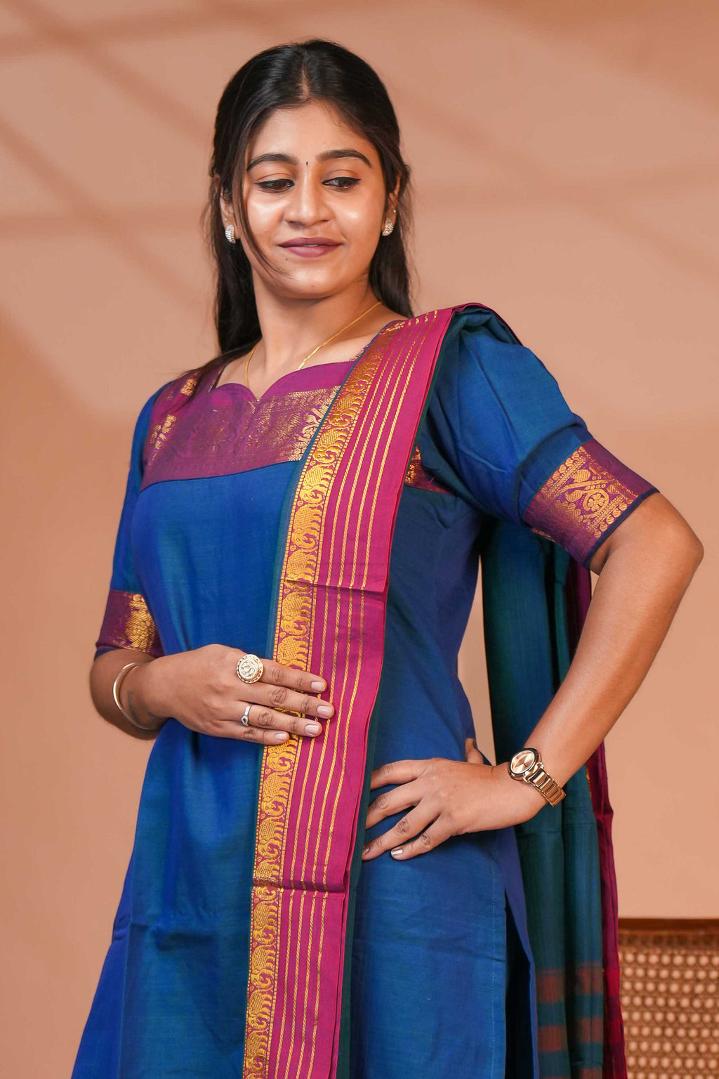 Open Top Sugdi kurti Elegant Blue and Pink Mixed Kurti