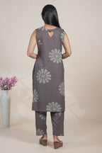Grey Floral Printed Kurta with Matching Pants Set