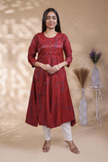 Maroon Abstract Printed A-Line Silk Blend umbrella top