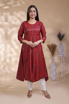 Maroon Abstract Printed A-Line Silk Blend umbrella top