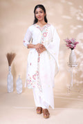 Off-White Floral Embroidered Kurta Set with Matching Dupatta