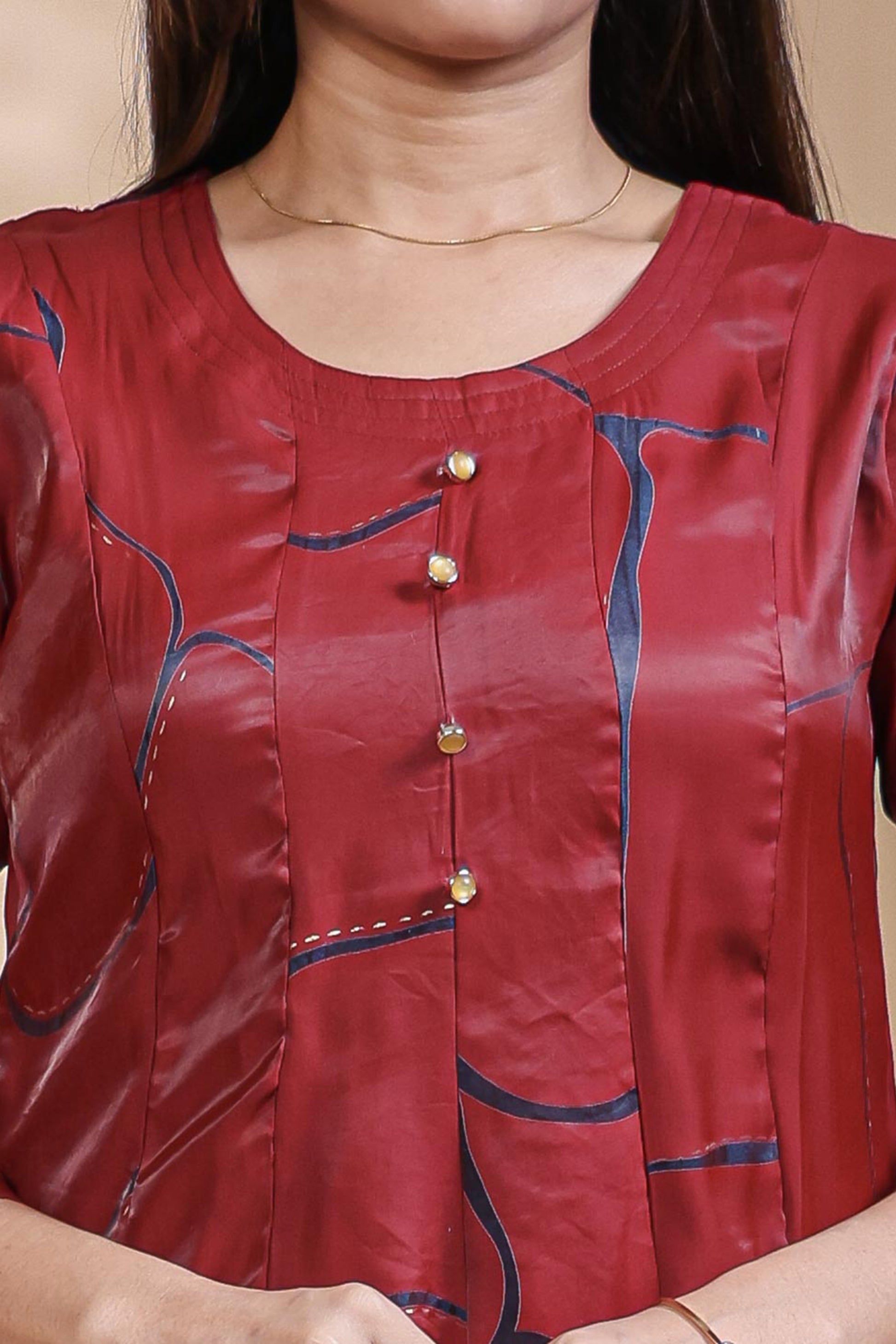 Maroon Abstract Printed A-Line Silk Blend umbrella top