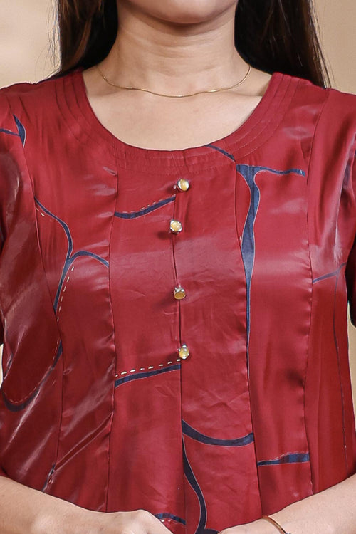 Maroon Abstract Printed A-Line Silk Blend umbrella top
