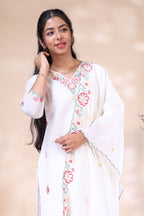 Off-White Floral Embroidered Kurta Set with Matching Dupatta