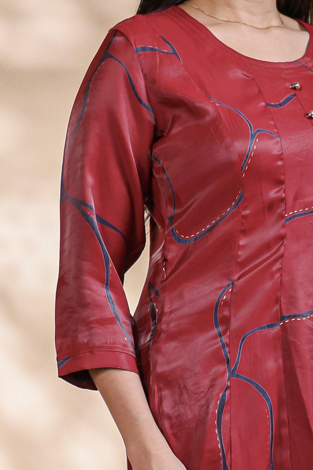 Maroon Abstract Printed A-Line Silk Blend umbrella top