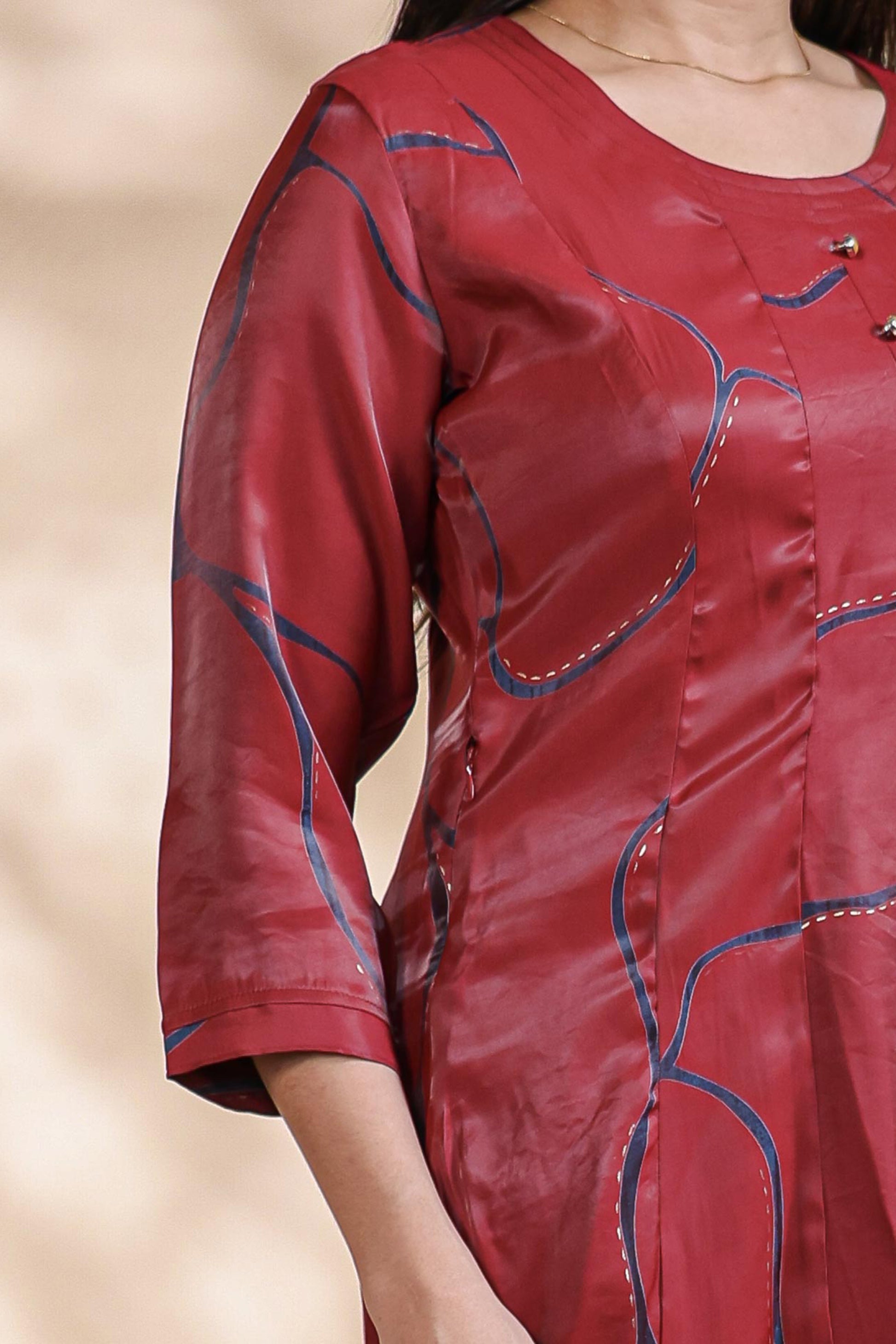 Maroon Abstract Printed A-Line Silk Blend umbrella top
