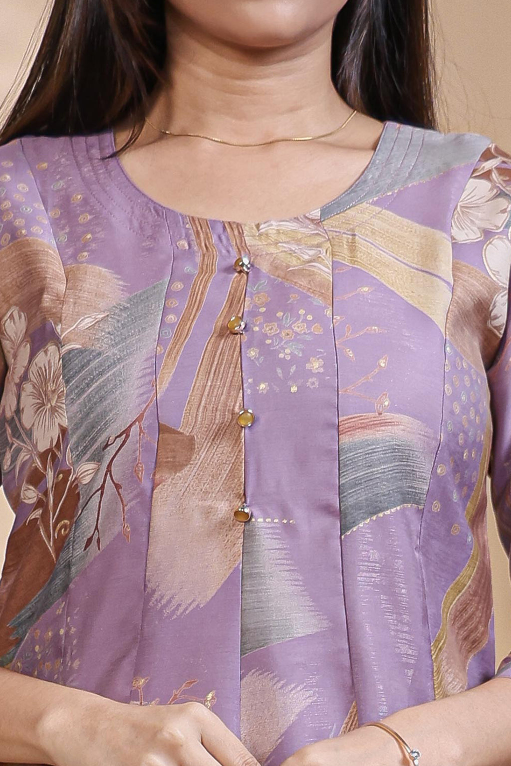 Lavender Brushstroke Print Pleated A-Line Kurta umbrella top