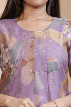 Lavender Brushstroke Print Pleated A-Line Kurta umbrella top