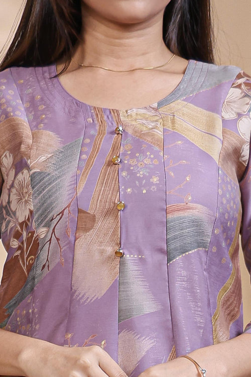 Lavender Brushstroke Print Pleated A-Line Kurta umbrella top