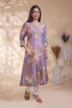 Lavender Brushstroke Print Pleated A-Line Kurta umbrella top