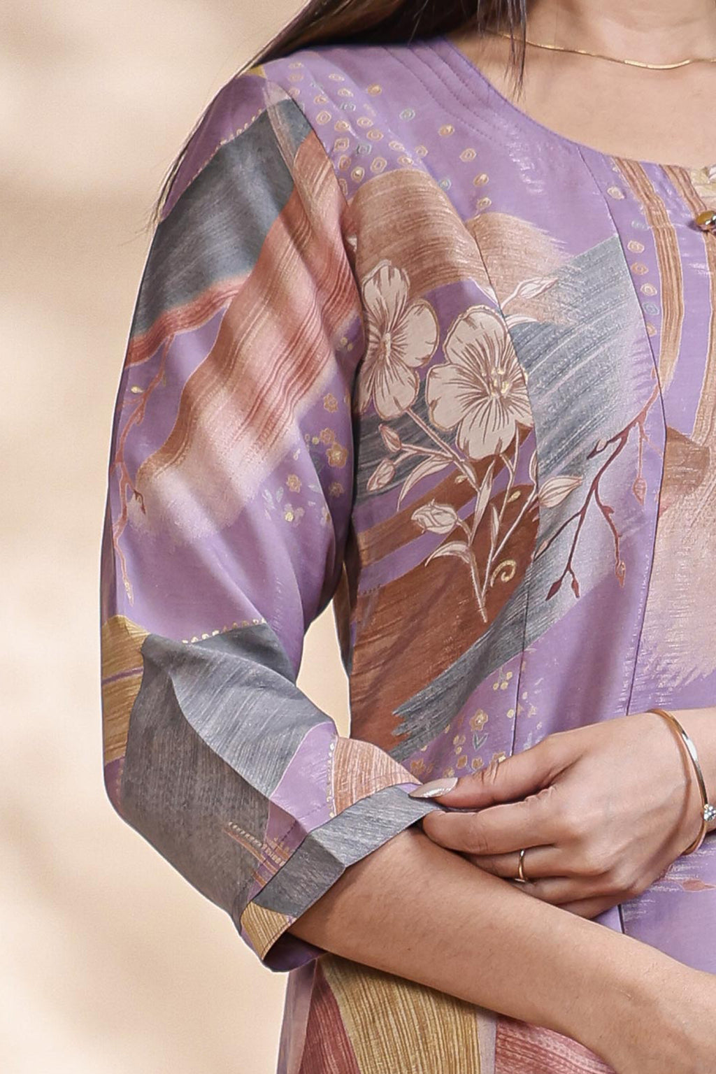 Lavender Brushstroke Print Pleated A-Line Kurta umbrella top
