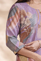 Lavender Brushstroke Print Pleated A-Line Kurta umbrella top