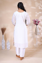 Off-White Floral Embroidered Kurta Set with Matching Dupatta