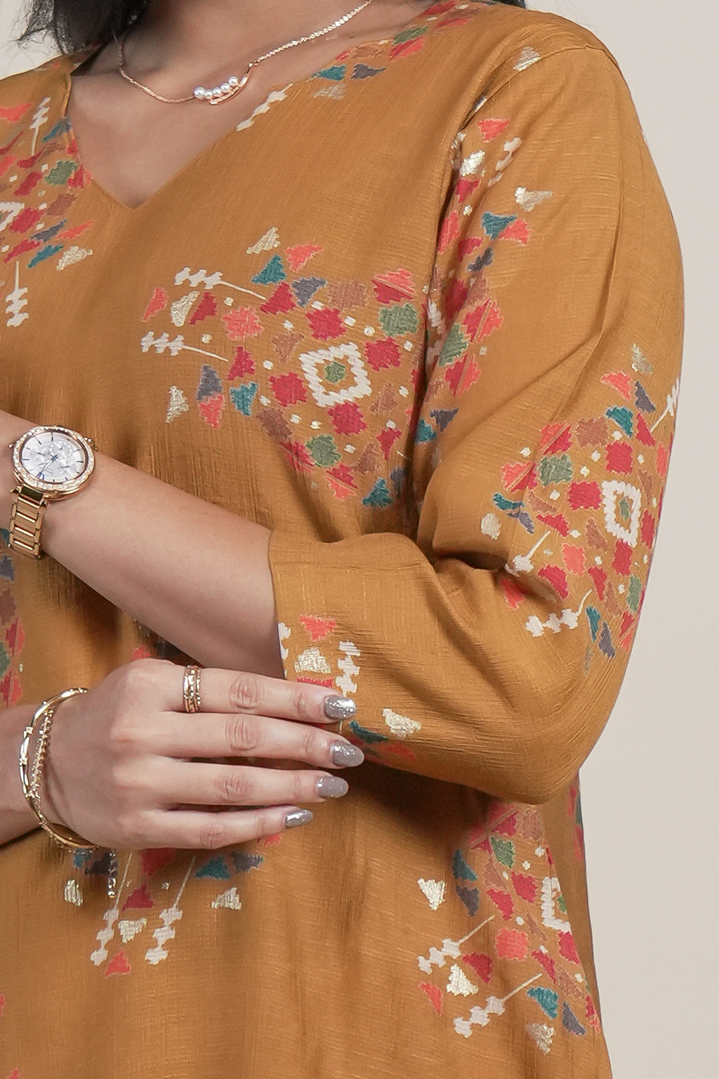 Mustard Yellow Floral Printed Straight Kurta with Matching Pants Set
