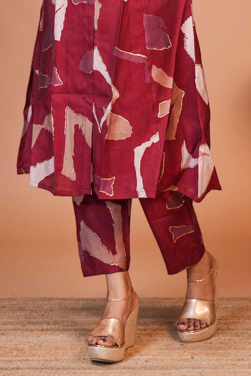 A Co-Ord Kurta Set In a Deep Wine/ Maroon  Base Set