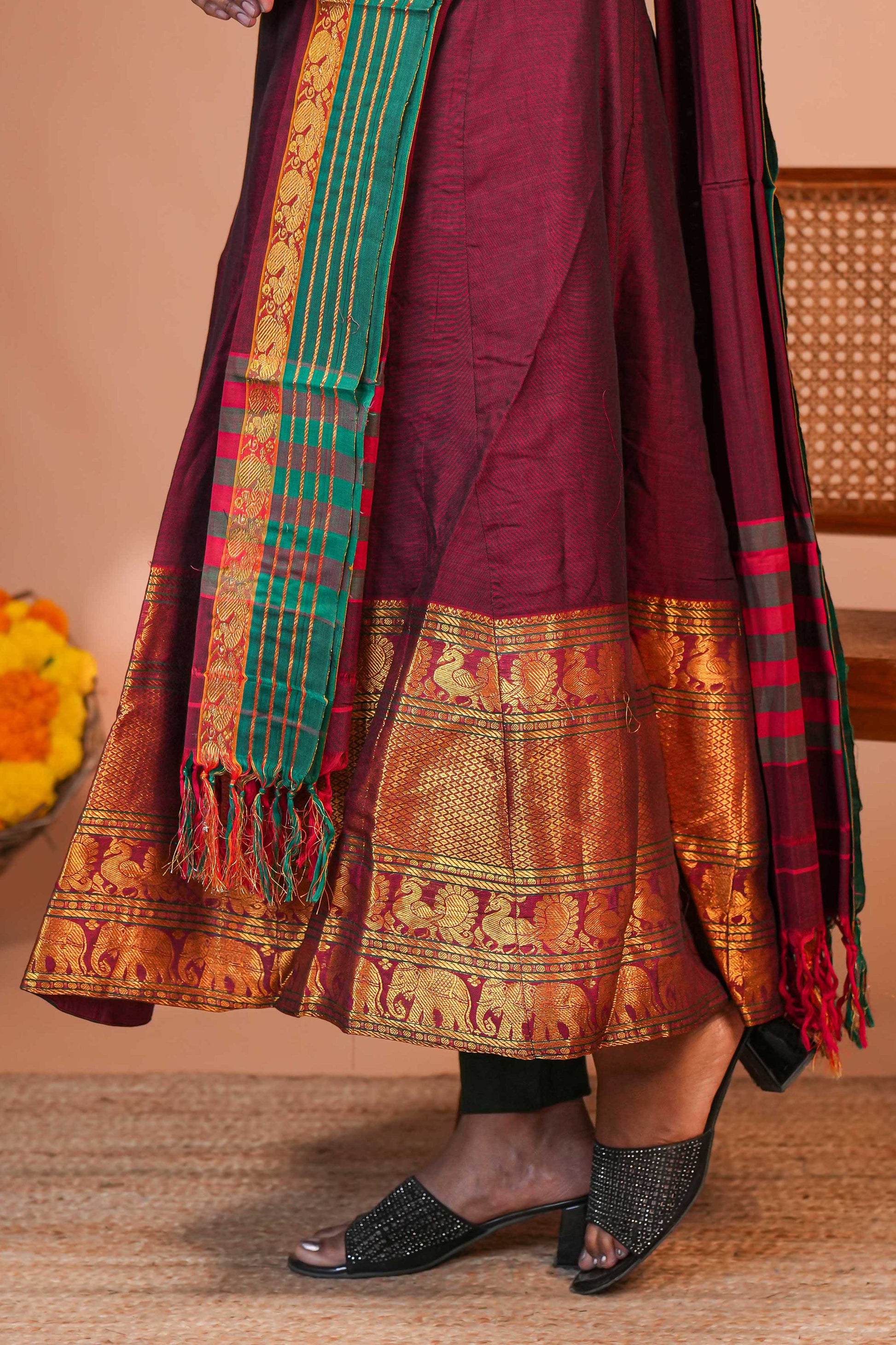 Traditional-inspired Anarkali-style kurta set with dupatta