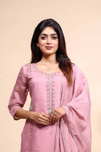 Elegant Dusty Pink Hand-Embroidered 3 piece Set with Dupatta
