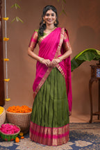 Traditional Olive Green Lehengas and Vibrant Pink Silk Half Saree