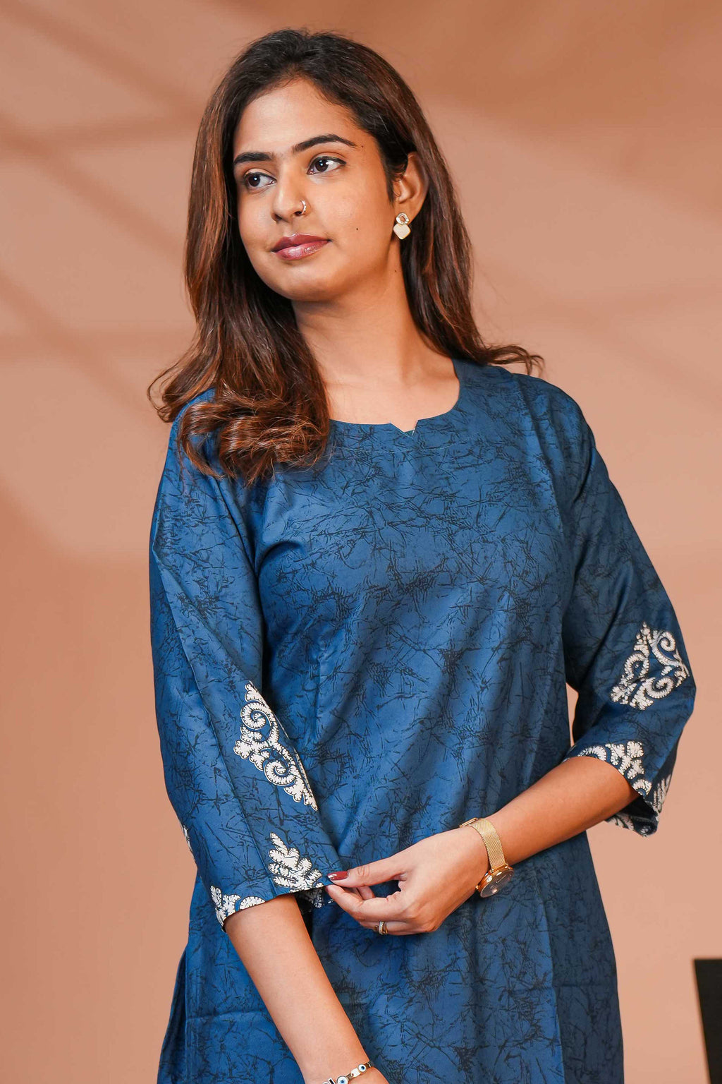 Blue Co- ord Set ith Abstract Wave Print Simple Design