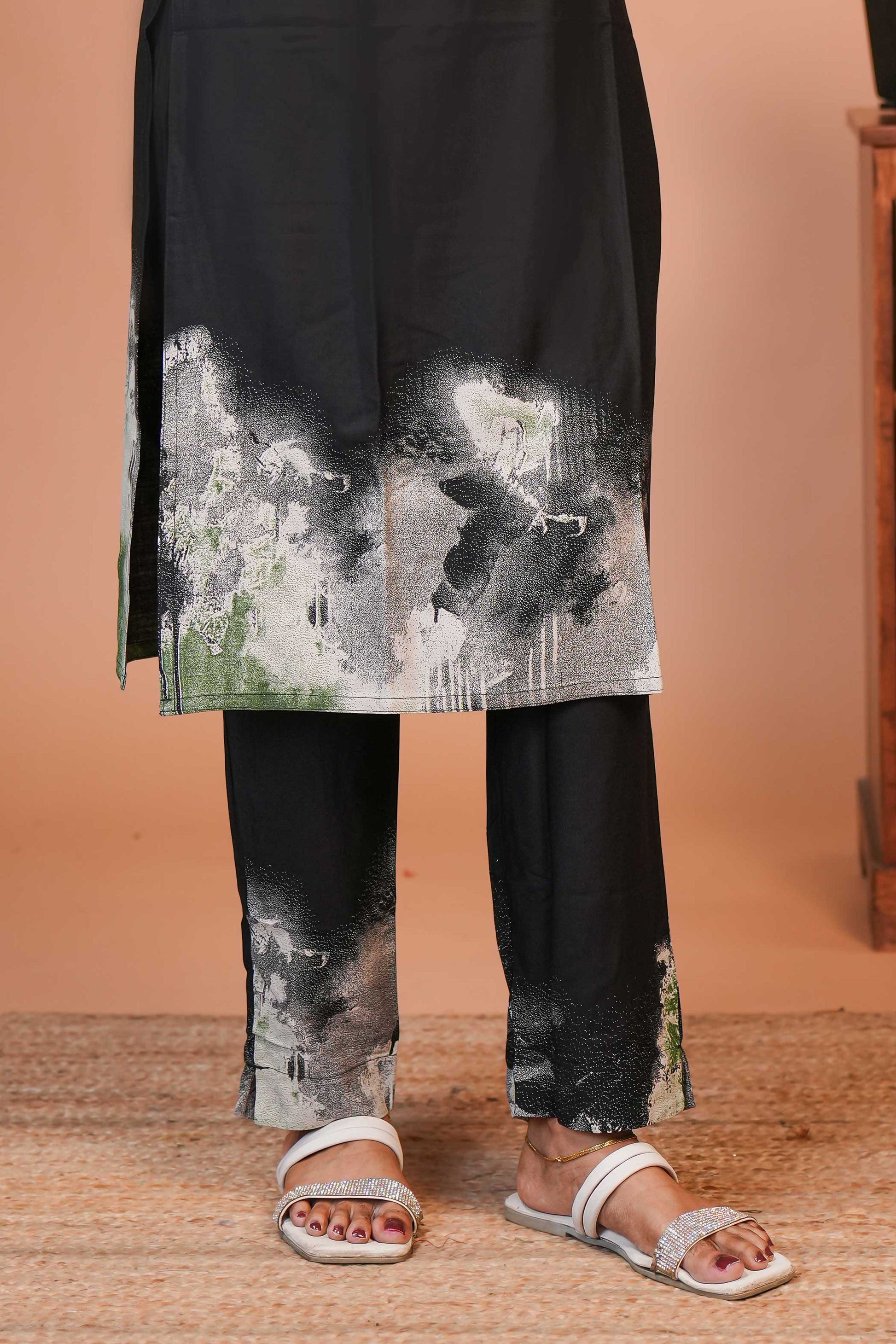 This Collection of Ethnic Black Co-ord Sets  With Abstract Wave Print