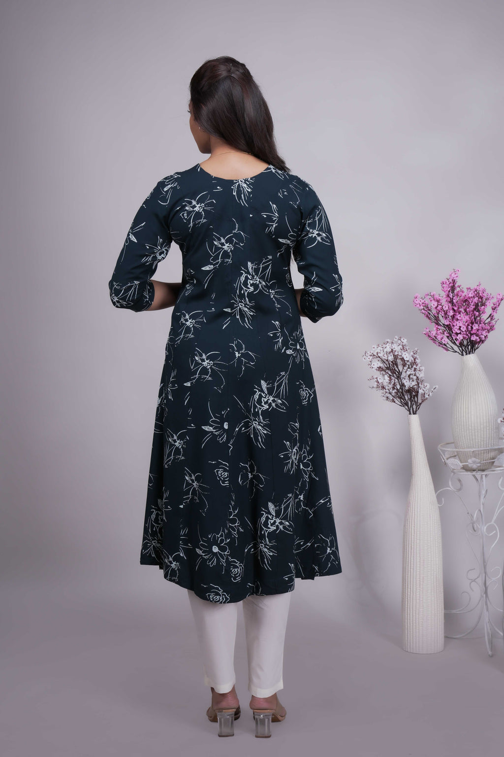 Women's Floral Print A-Line Kurta with Show Buttons
