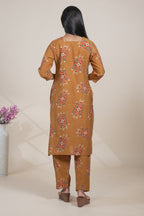 Mustard Yellow Floral Printed Straight Kurta with Matching Pants Set