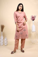Elegant Dusty Pink Embroidered Kurta Set with Matching Dupatta