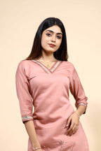 Elegant Dusty Pink Embroidered Kurta Set with Matching Dupatta