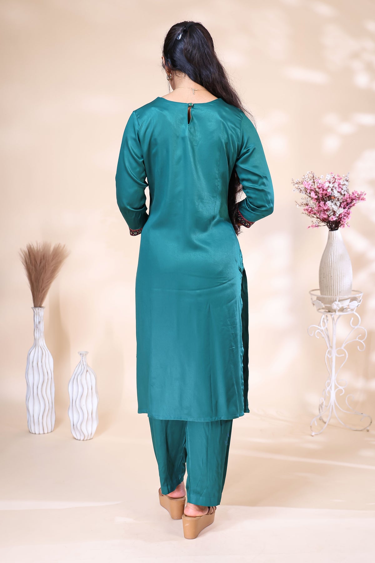 Teal Green Embroidered Kurta 3 Piece Set with Printed Red Dupatta