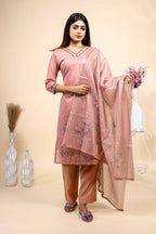 Elegant Dusty Pink Embroidered Kurta Set with Matching Dupatta