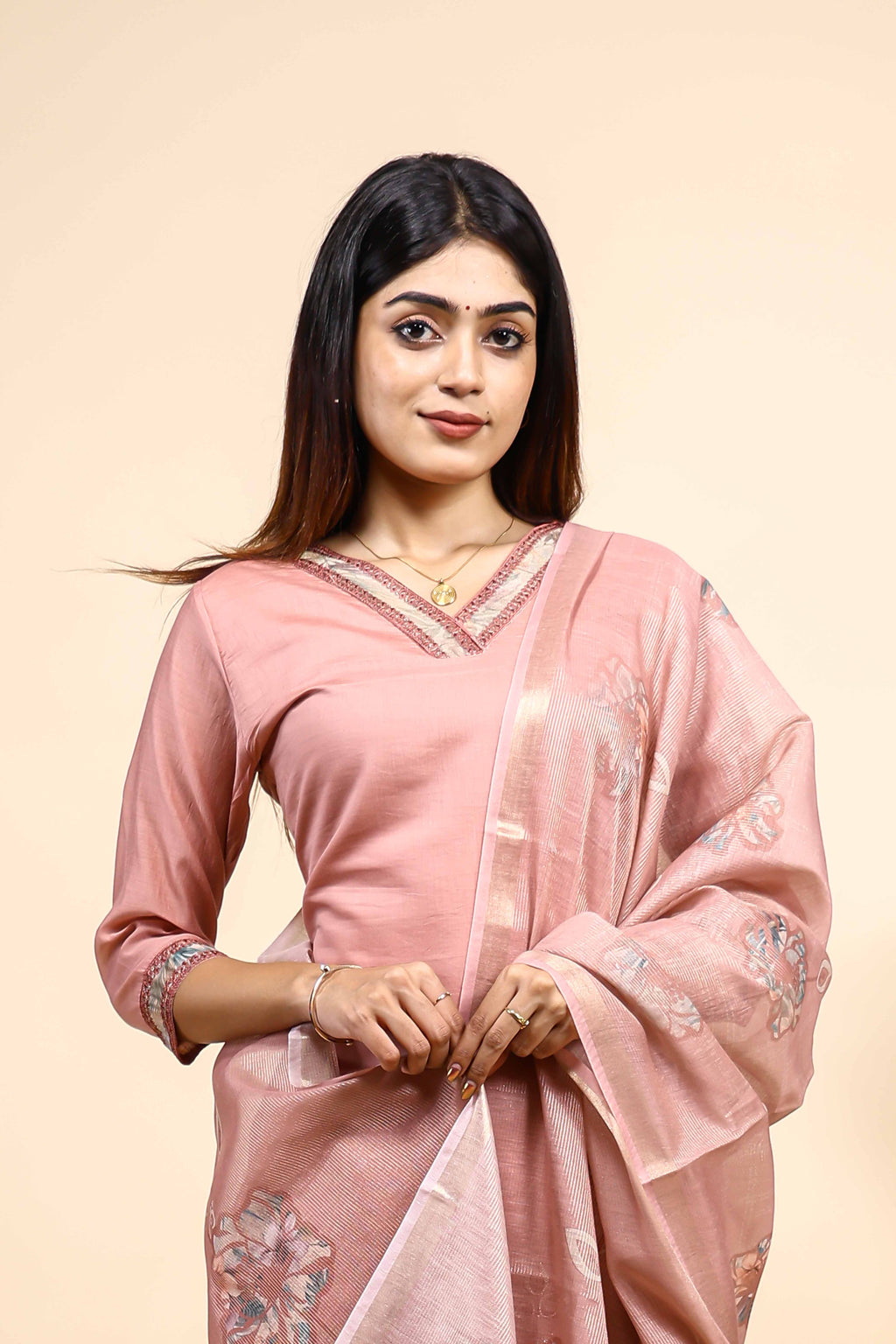Elegant Dusty Pink Embroidered Kurta Set with Matching Dupatta