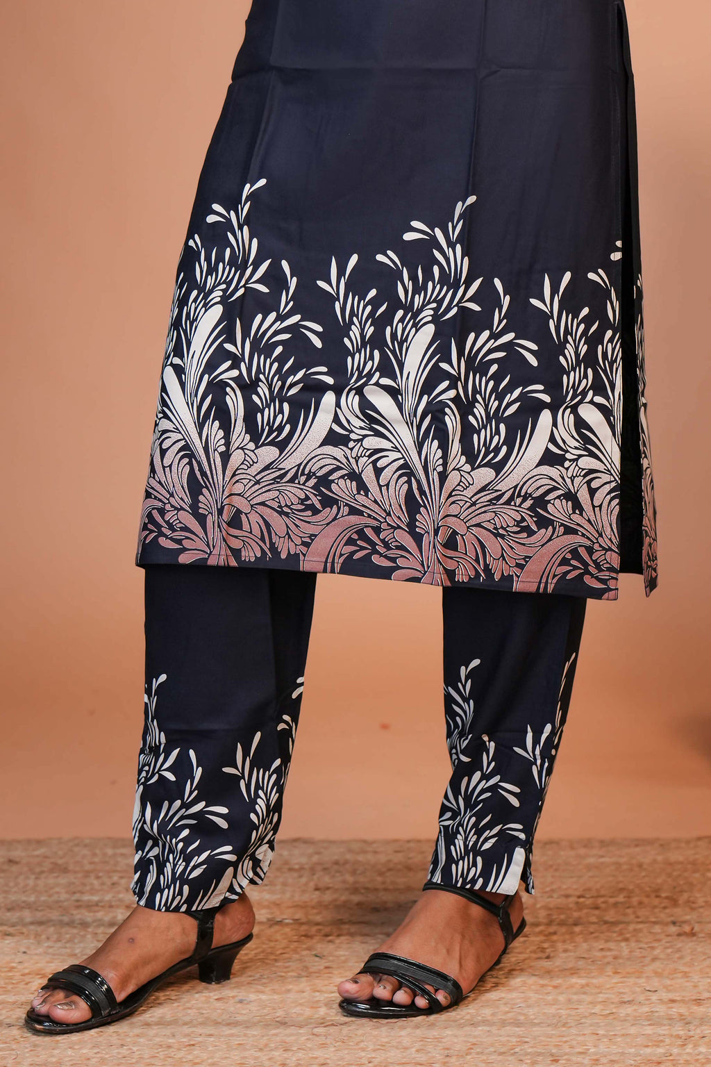 Two-Piece Co-ord Set Designed Deep Navy Blue Base Colour