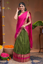 Traditional Olive Green Lehengas and Vibrant Pink Silk Half Saree