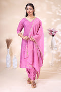 Elegant Pink Embroidered Kurta 3 PoSet with Matching Dupatta
