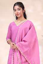 Elegant Pink Embroidered Kurta 3 PoSet with Matching Dupatta