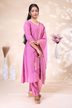 Elegant Pink Embroidered Kurta 3 PoSet with Matching Dupatta