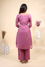 Mauve Purple Embroidered Straight Kurta with Matching Trousers Set